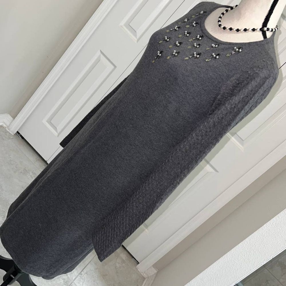 Ann Taylor Gray Sweater Dress with Embellished Chest Design - MT View 6